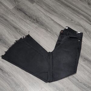 Black Washed Unpublished Raw Hem Flare Jeans